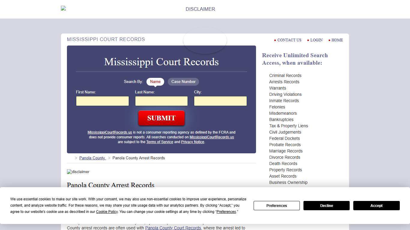 Panola County Arrest Records MississippiCourtRecords.us